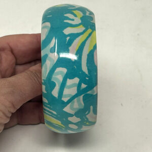 Lilly Pulitzer Wrist & Shout Bracelet Chunky Blue Green Lucite Wide Bangle